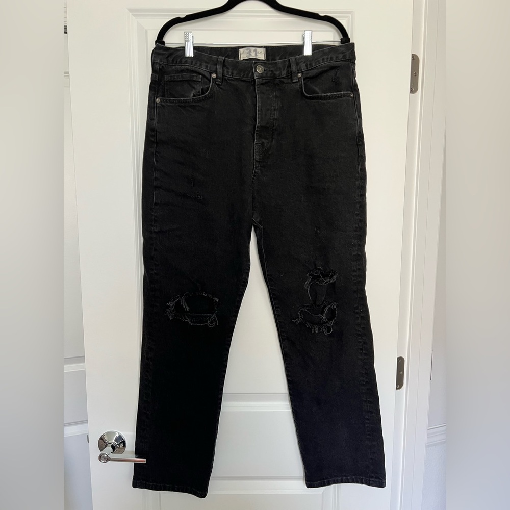 We The Free by Free People Black Distressed High Rise Button Fly Jeans Size 31